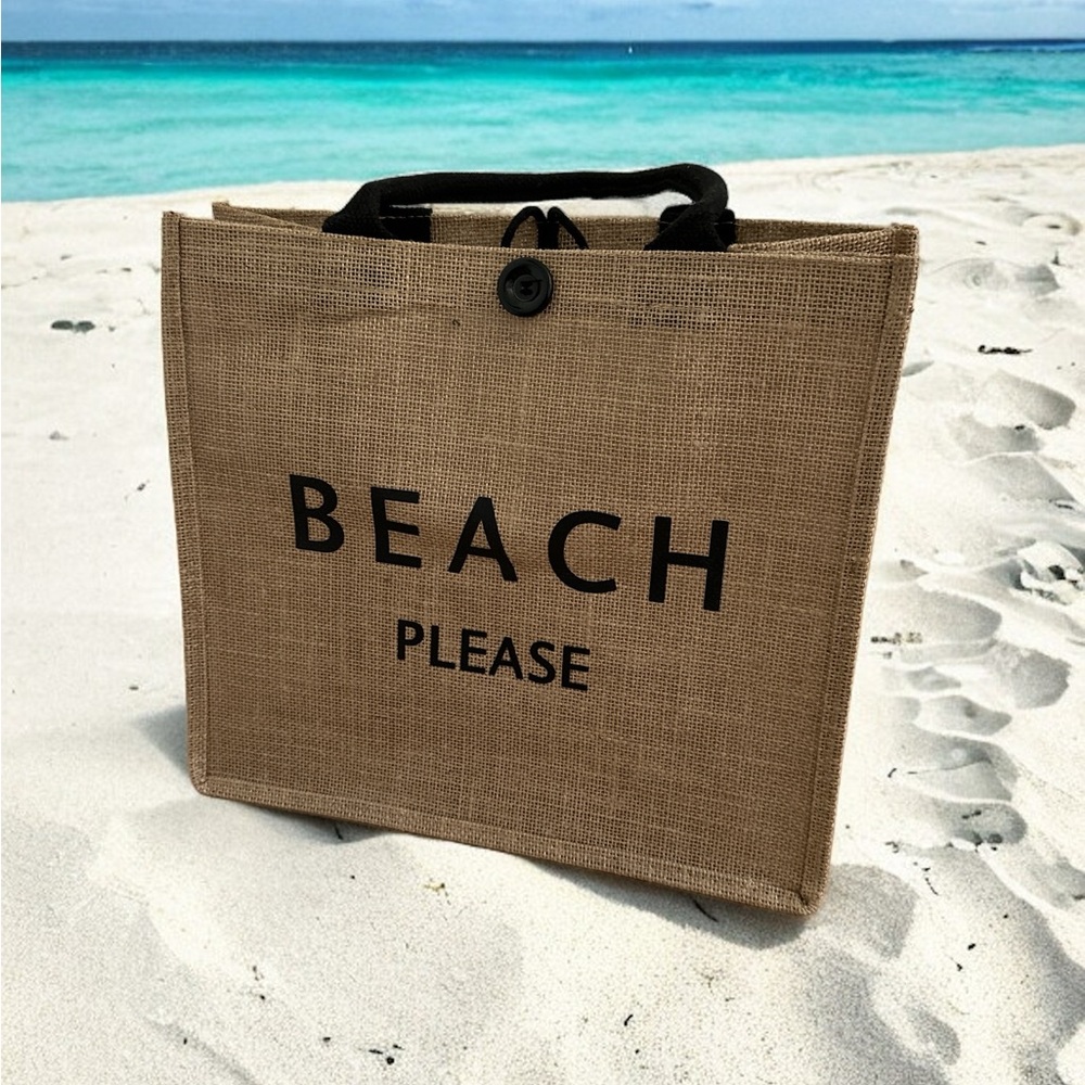 NWT Beach Please Beach Tote Bag Burlap